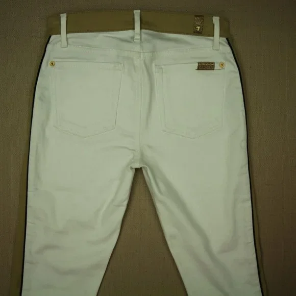 7 For All Mankind Skinny Jeans Women's Size 27 Faux Suede Trim White Denim - Picture 5 of 10